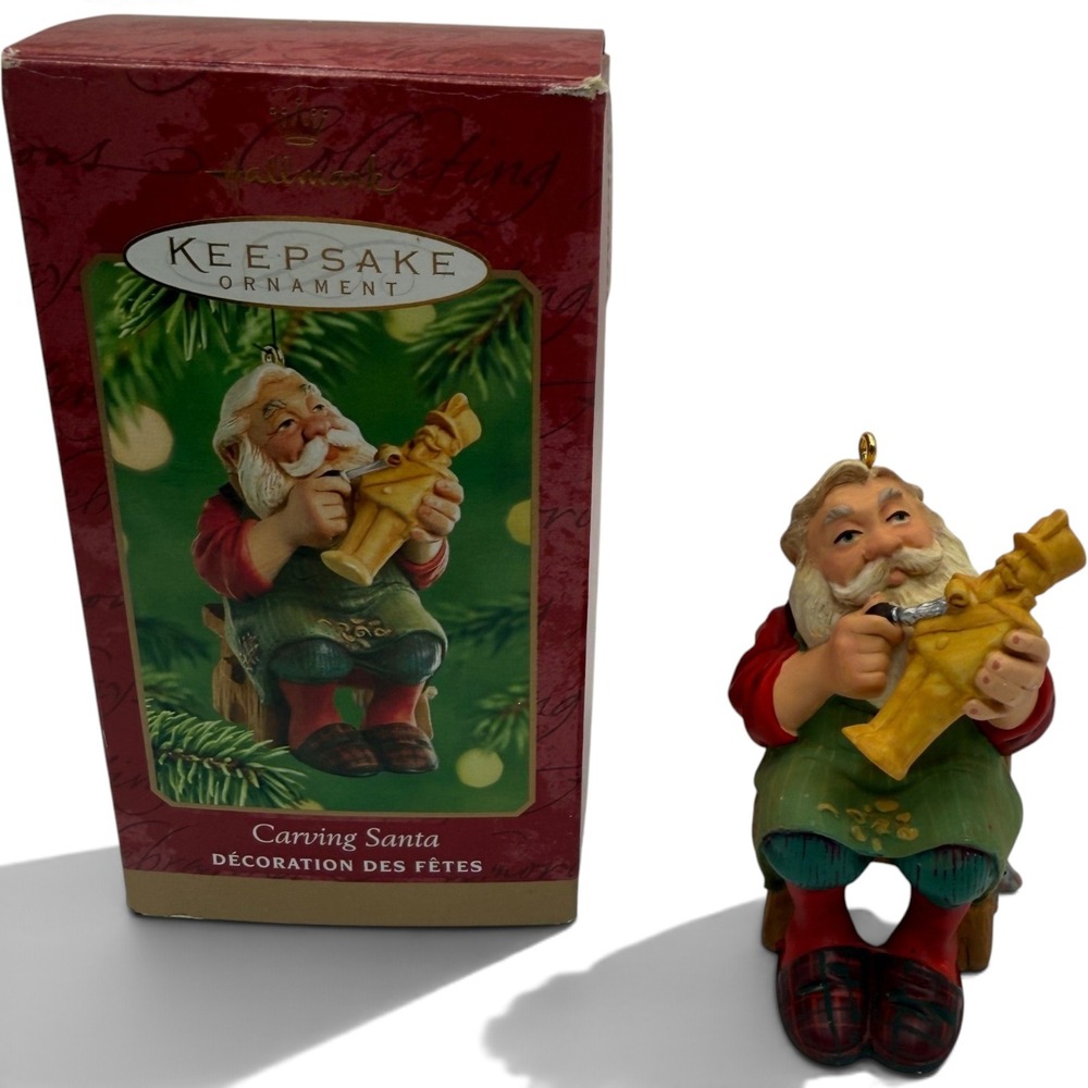 Hallmark Keepsake Ornament Carving Santa 2001 Red Green Woodworker Nutcracker